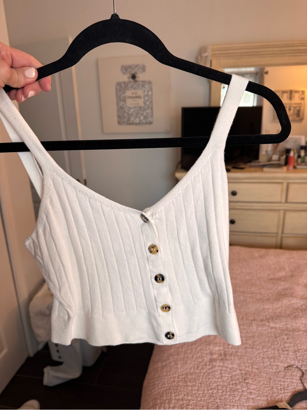 Good American White Ribbed Button-Front Cropped Tank